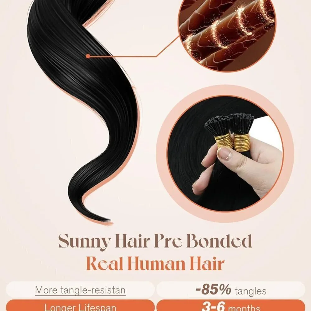Long I Tip Hair Extensions 24inch I Tips Hair Extensions Jet Black Fusion Hair E